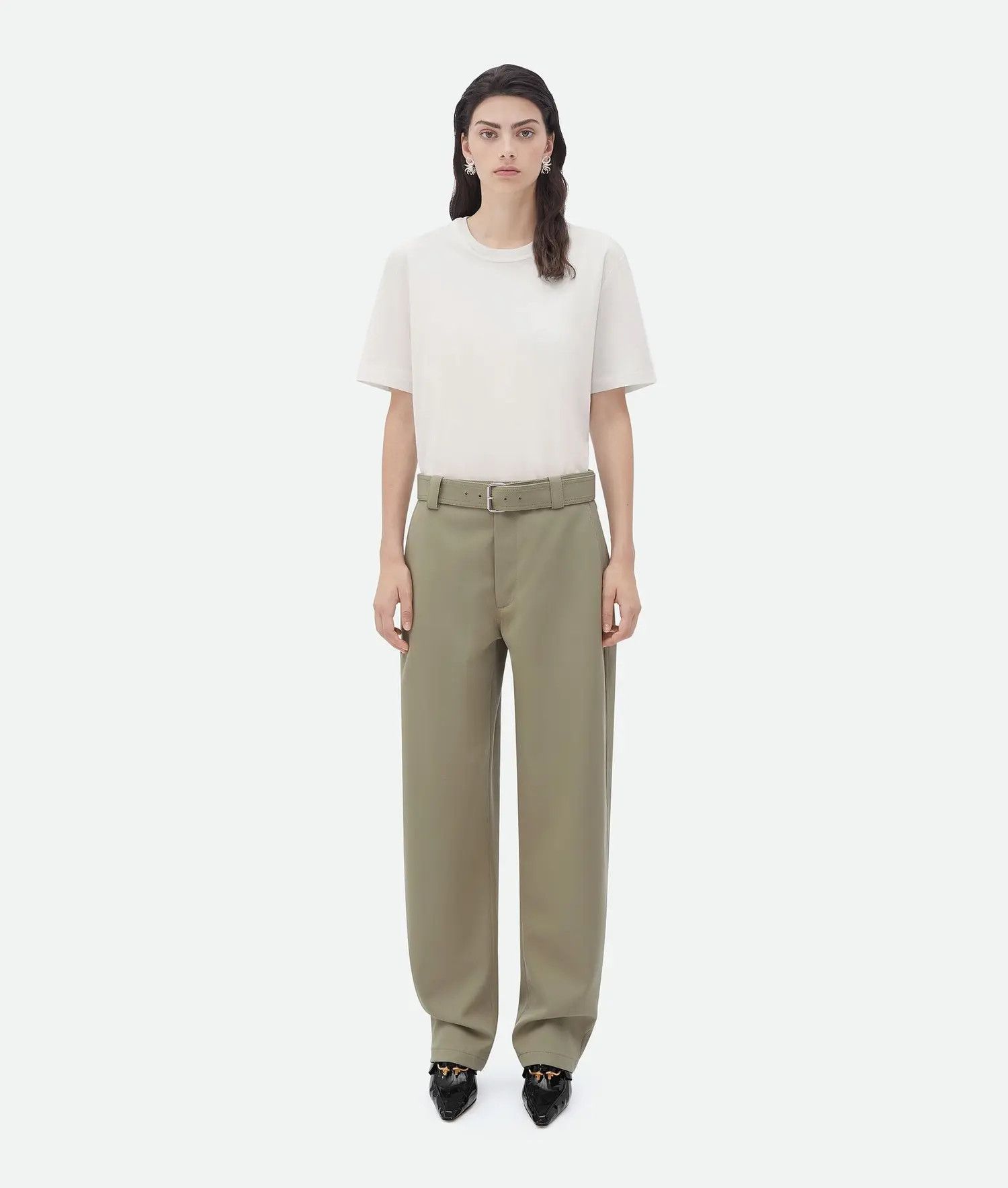 Bottega Veneta o1bcso1str0425 Tapered Leg Grain De Poudre Trouser in Green Size 28" / US 6 / IT 42 - 1 Thumbnail