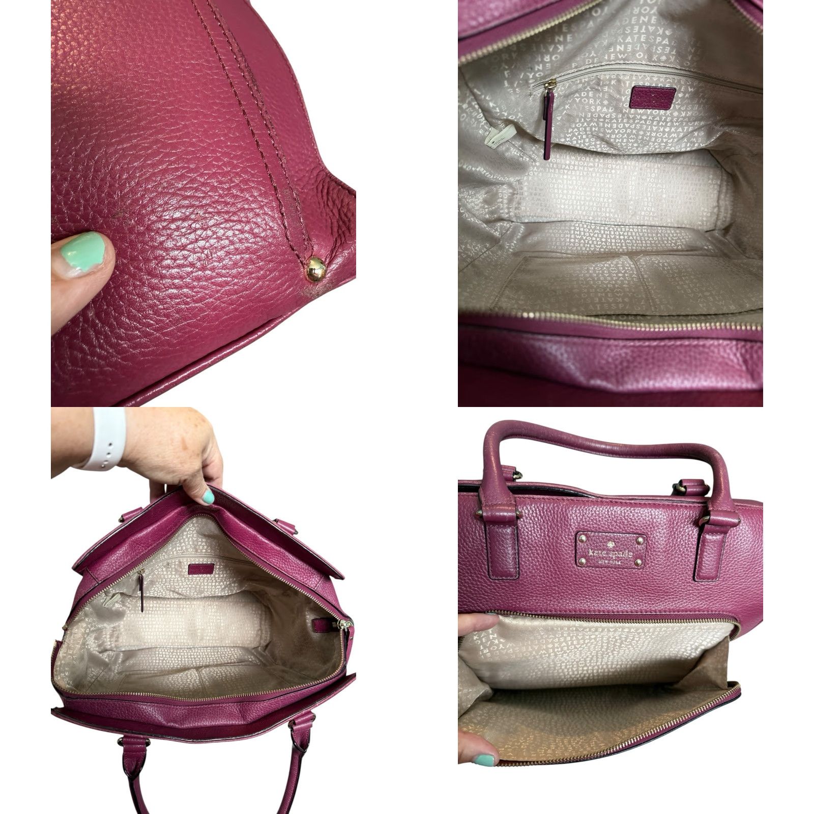 Vintage VINTAGE Kate Spade New York Baxter Street Fernrose Leather Shoulder bag Tote Plum Large Womens Size ONE SIZE - 9 Thumbnail