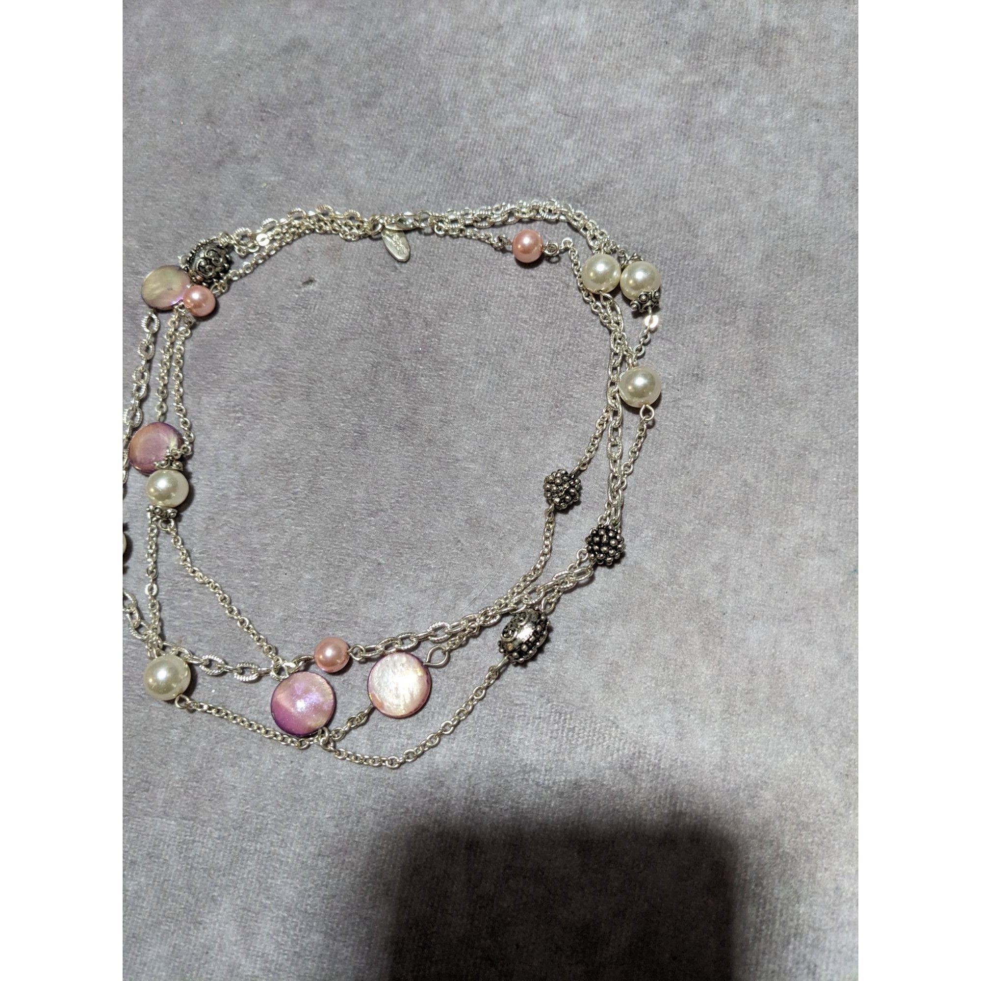 George George Silver Necklace With Pink & White Beads Size ONE SIZE - 14 Thumbnail