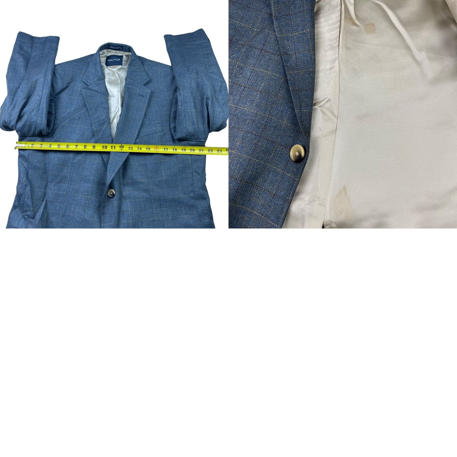 Nautica Nautica Men's Blazer 2-Button Single-Breasted Wool Plaid Navy Blue/Beige/Brown 42R Mens Size 42R - 9 Thumbnail