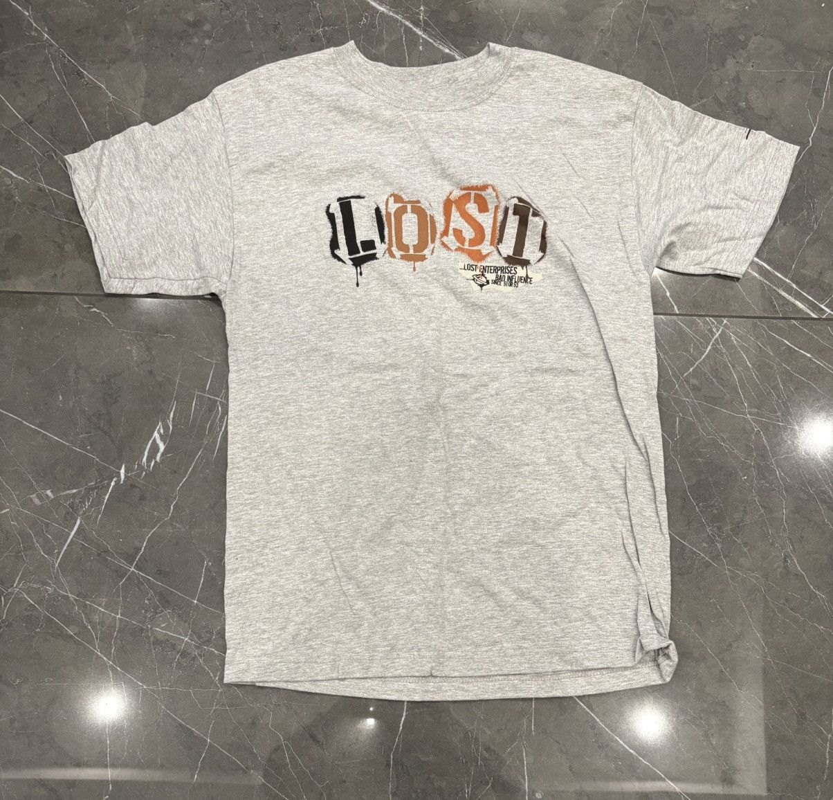 Lost Enterprises Bad Influence Skate T Shirt Medium Grey