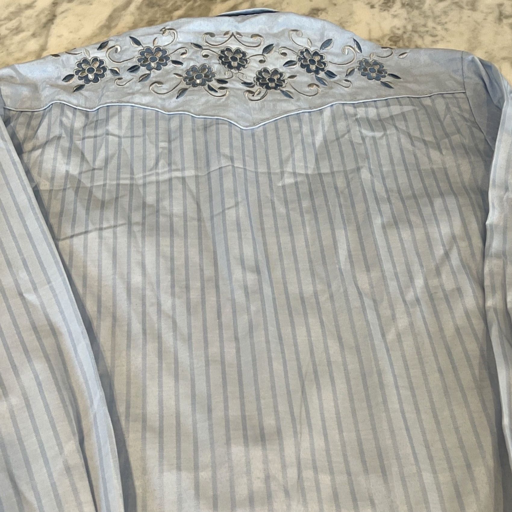 Roper Roper Western Shirt Men L Blue Striped Embroidered Pearl Snap Long Sleeve Button-Up Size US L / EU 52-54 / 3 - 5 Thumbnail