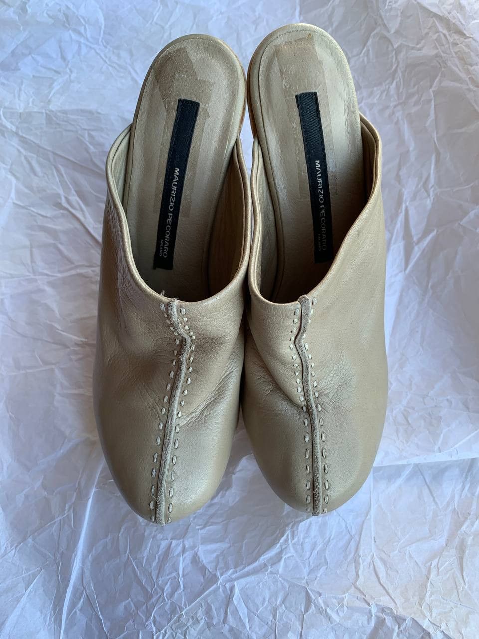 Other Maurizio Pecoraro beige leather heels on wooden platform Size US 8 / IT 38 - 9 Thumbnail