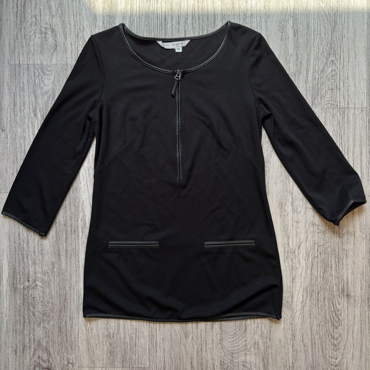 Other Max Studio Leather Trim Black 3/4 Sleeve Blouse Sleek XS Size XS / US 0-2 / IT 36-38 - 1 Thumbnail