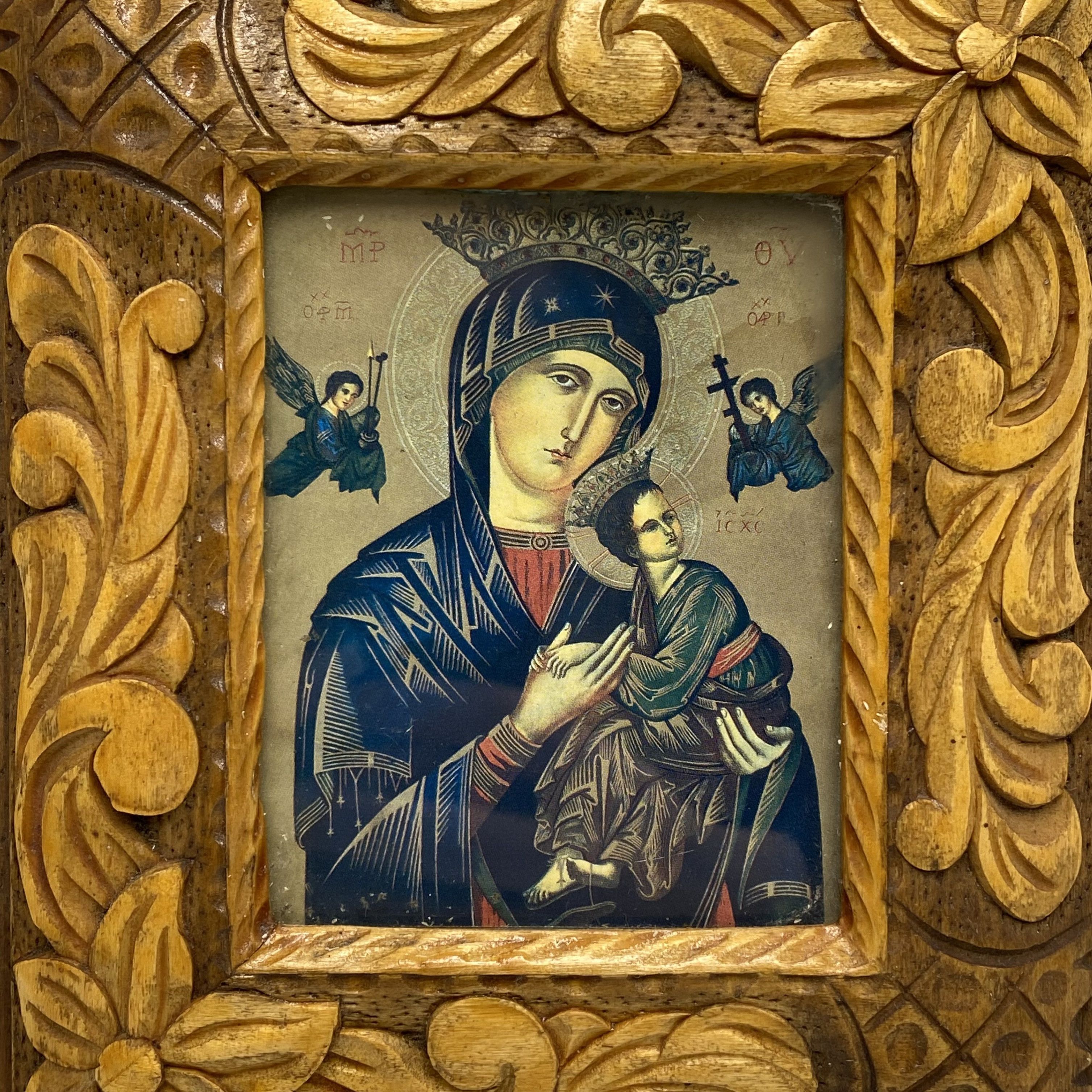 Vintage Vintage Orthodox Icon Virgin Mary Child Jesus Hand Carved Size ONE SIZE - 2 Thumbnail