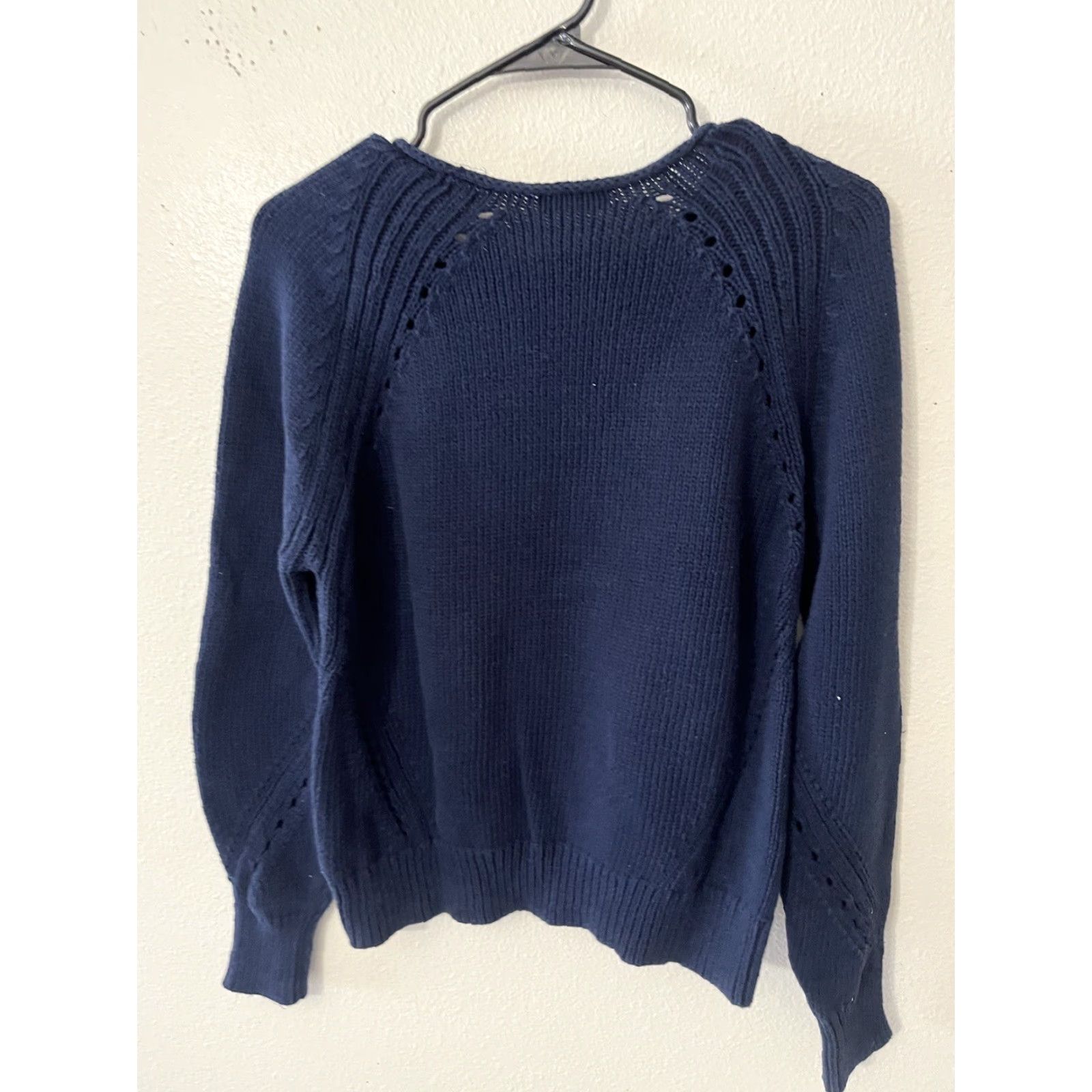 J.Crew VINTAGE J.CREW Cotton Pullover Sweater Women Size M Crew Neck Pointelle Stitch Navy Casual Size M / US 6-8 / IT 42-44 - 3 Thumbnail