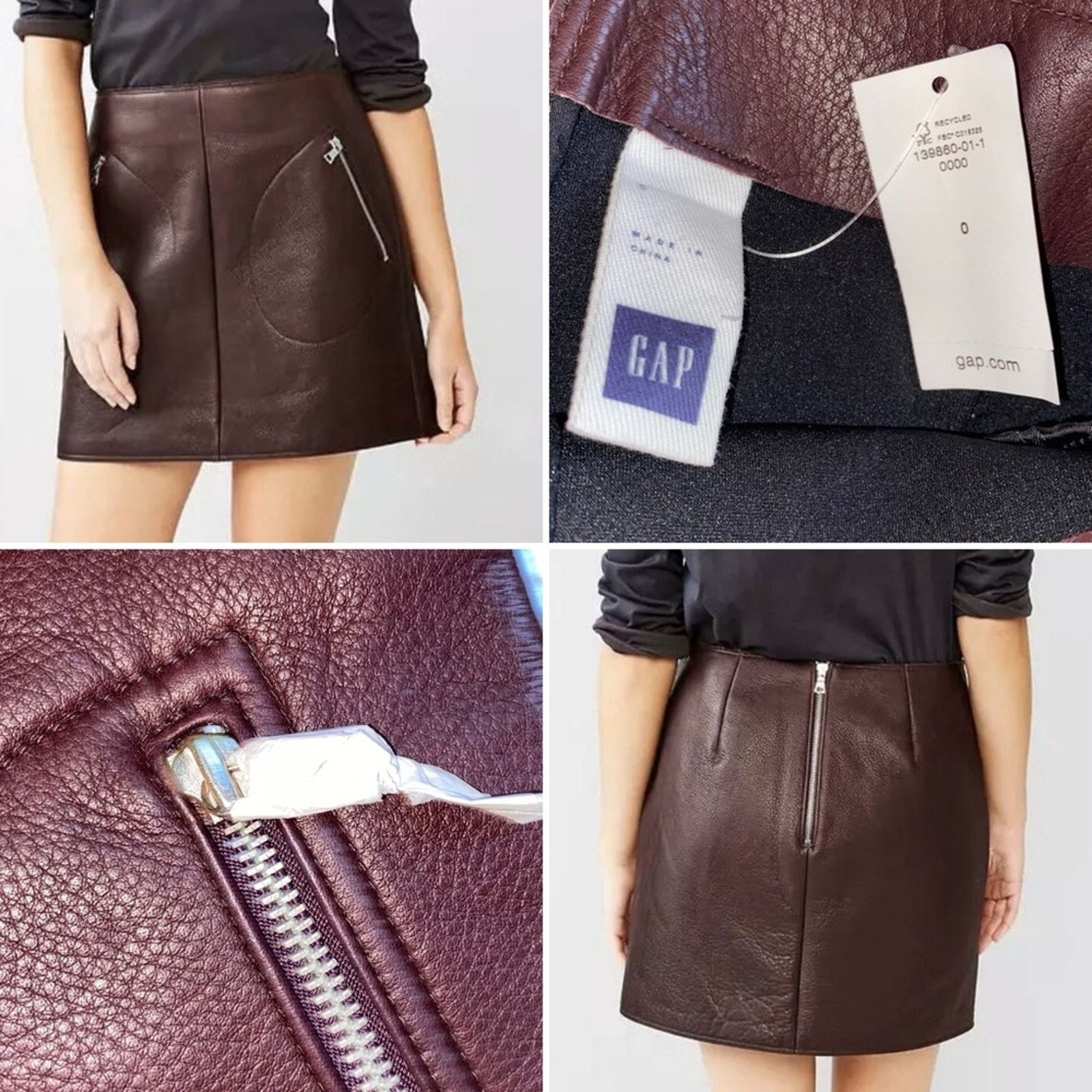 Gap New $200 GAP Oxblood Leather Zip Pocket Mini sz 0 NWT Size 25" / US 0 / IT 36 - 3 Thumbnail
