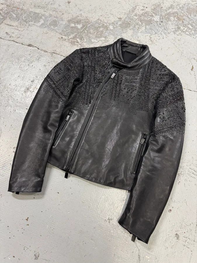 Emporio Armani FW2020 Emporio Armani Black Leather Crystal-Embellished Asymmetrical Zip Jacket Size US S / EU 44-46 / 1 - 4 Thumbnail