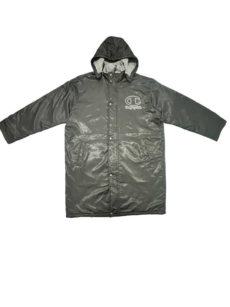image of Vintage Champion Sherpa Lined Embroidered Hooded Rain Coat in Black, Men's (Size Medium)