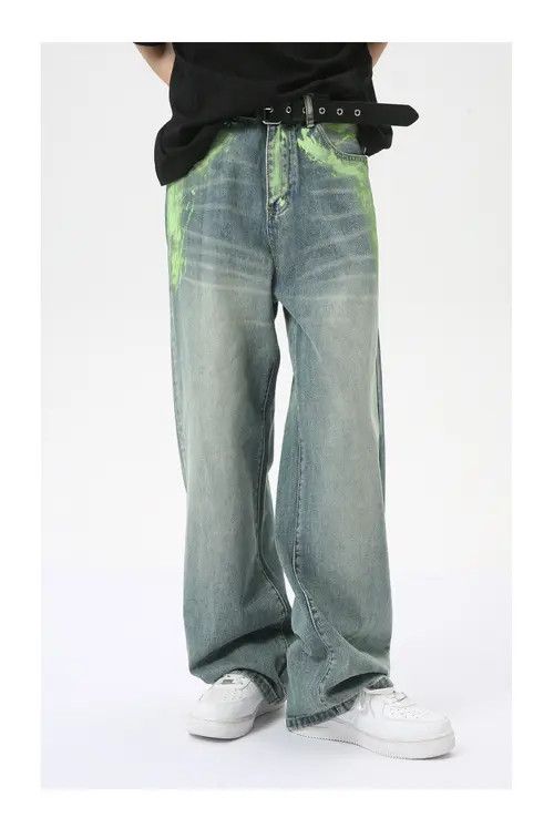 Japanese Brand × Jean Light blue personality ink splash retro straight jeans Size US 32 / EU 48 - 1 Thumbnail