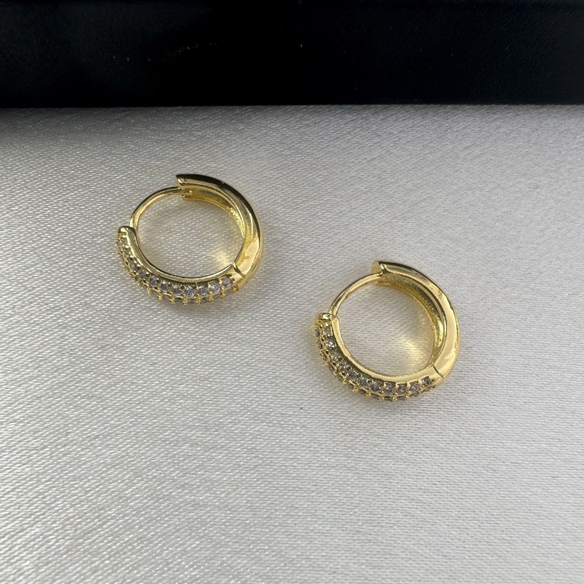 Designer 14mm CZ Small Gold Hoop Earrings for Women Men Size ONE SIZE - 1 Thumbnail