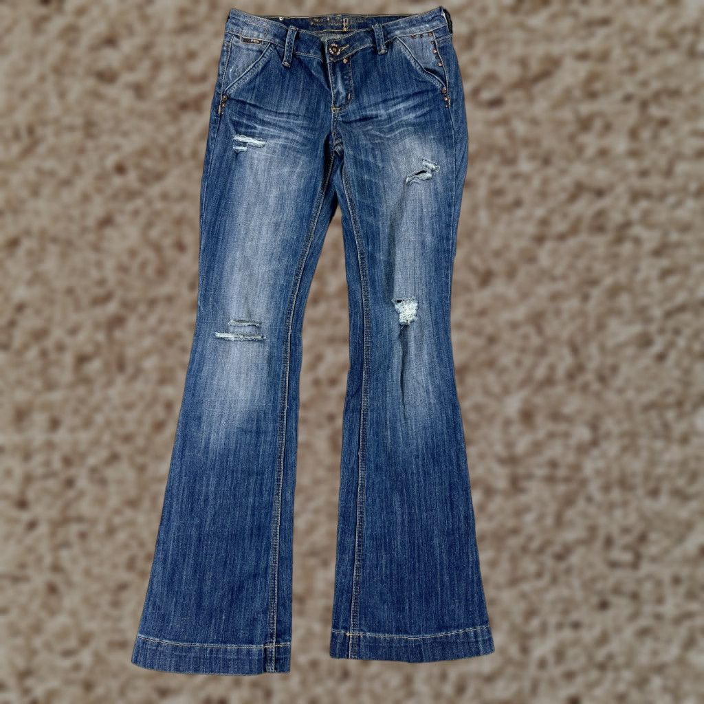 Vintage H&G Jeans Womens 7 Blue Denim Bootcut Distressed Embroidered 5-Pocket Cotton Blend Regular Blue 1900s? Size 28" / US 6 / IT 42 - 1 Thumbnail