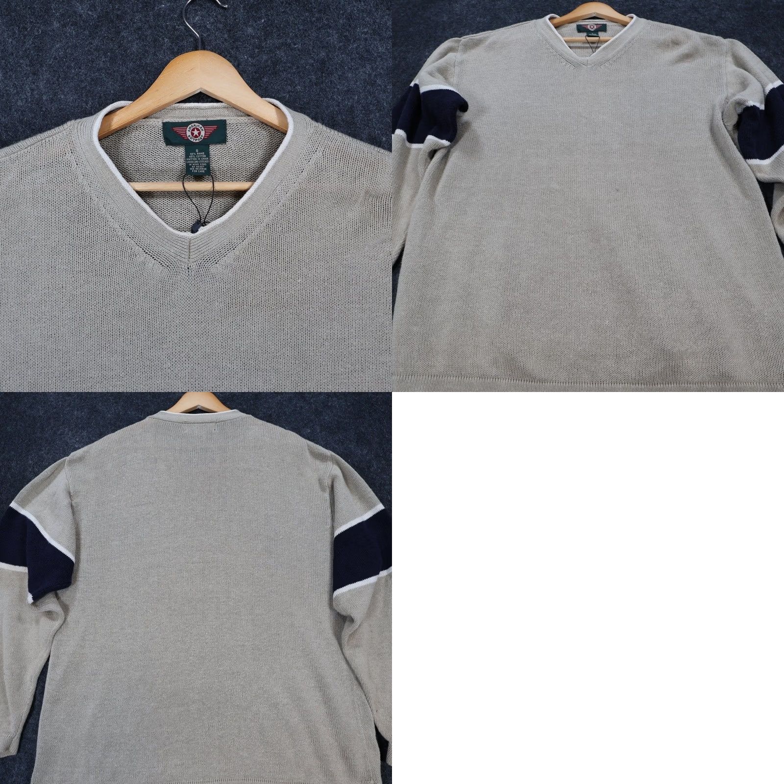 Vintage VINTAGE American Outpost Sweater Mens S Beige V-Neck Striped Sleeves Size US S / EU 44-46 / 1 - 8 Thumbnail