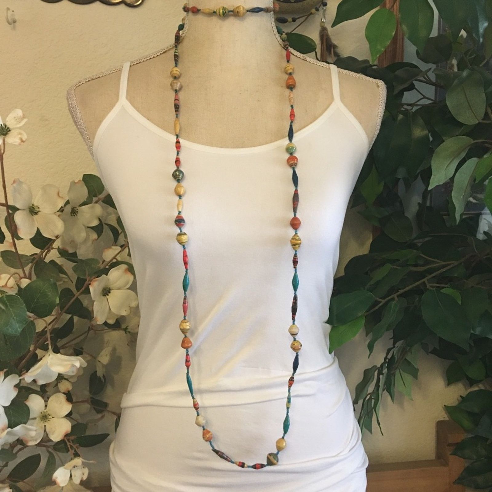 Handmade Hand crafted resin coated paper bead long necklace Size ONE SIZE - 3 Thumbnail