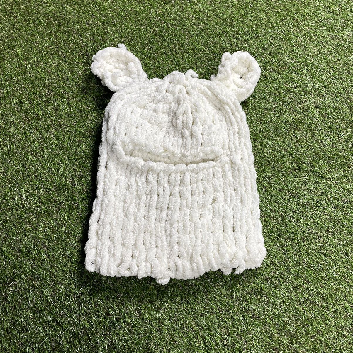 Vintage Vintage 90s Knit Beanie Mohair Fuzzy Alt Goth White Slim OS Size ONE SIZE - 2 Thumbnail