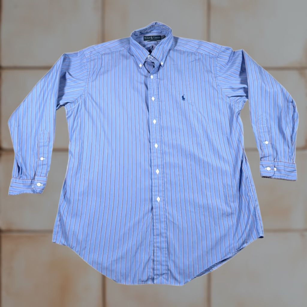 Ralph Lauren VINTAGE Ralph Lauren Shirt Adult LARGE Blue Striped Pony Logo Y2K Size US L / EU 52-54 / 3 - 1 Thumbnail