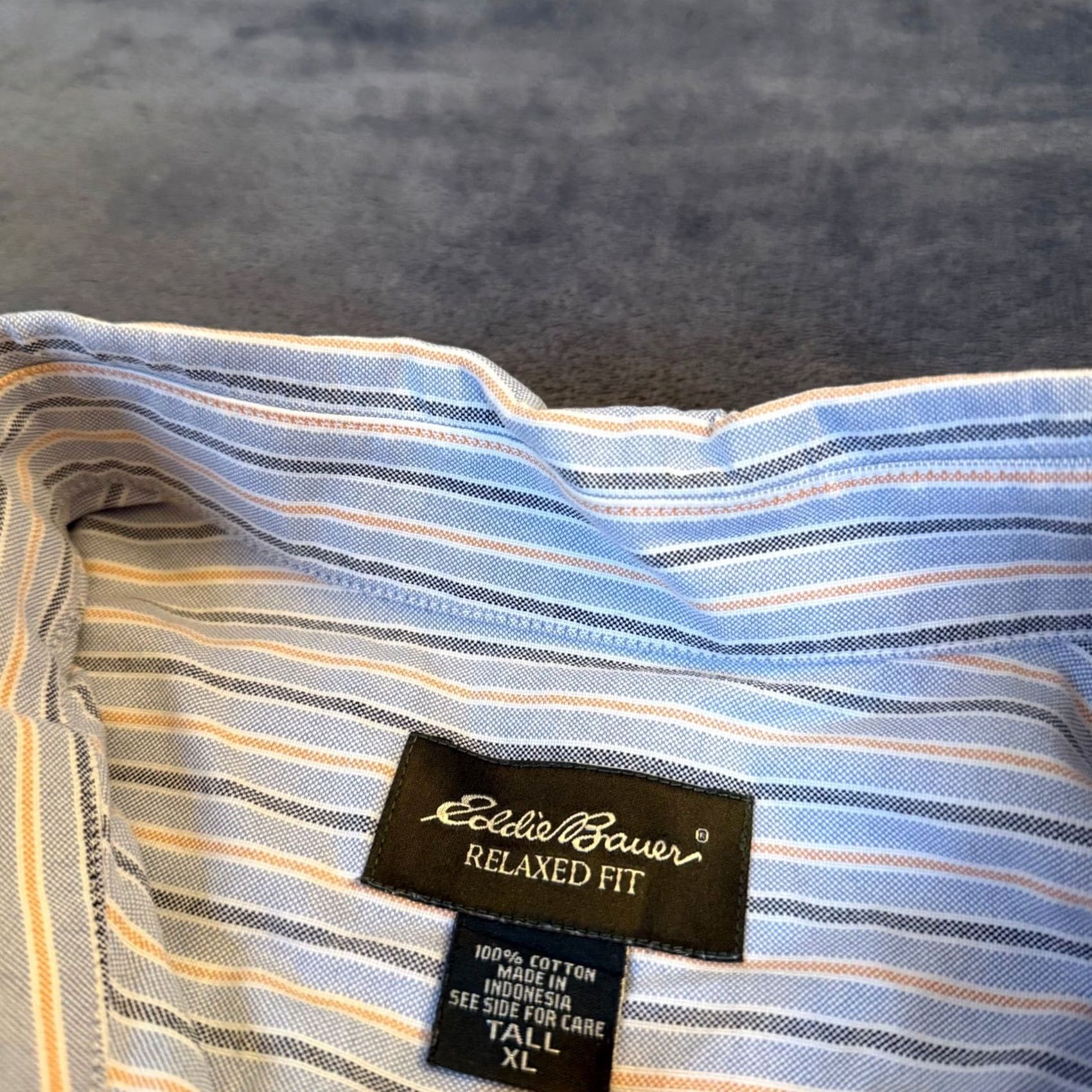 Eddie Bauer Eddie Bauer Mens XL Tall Relaxed Fit Striped Button-Down Shirt Blue Cotton Shirt Size US XL / EU 56 / 4 - 2 Thumbnail