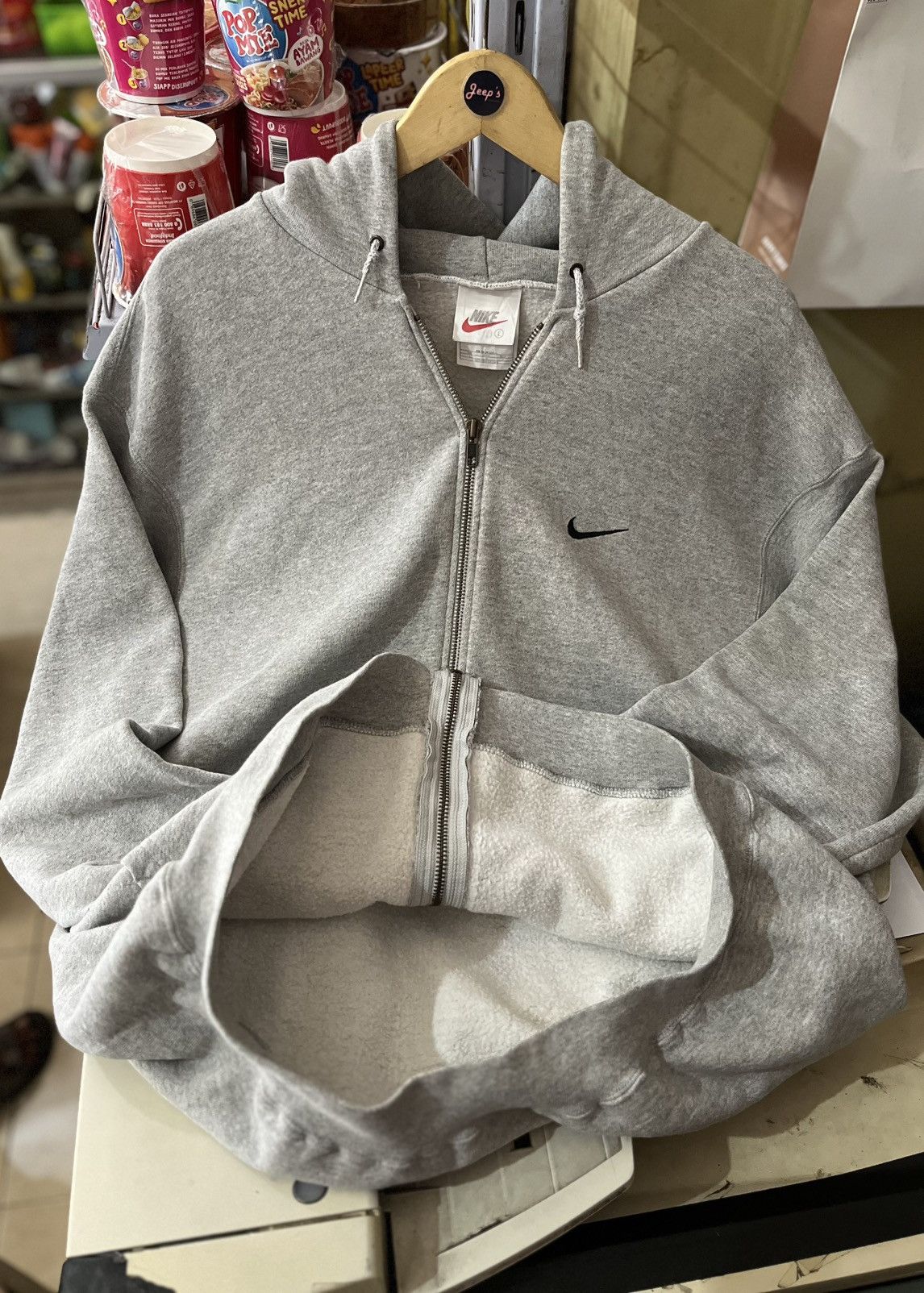 Nike Vintage 90s Zip Hoodie Side Swoosh Grey