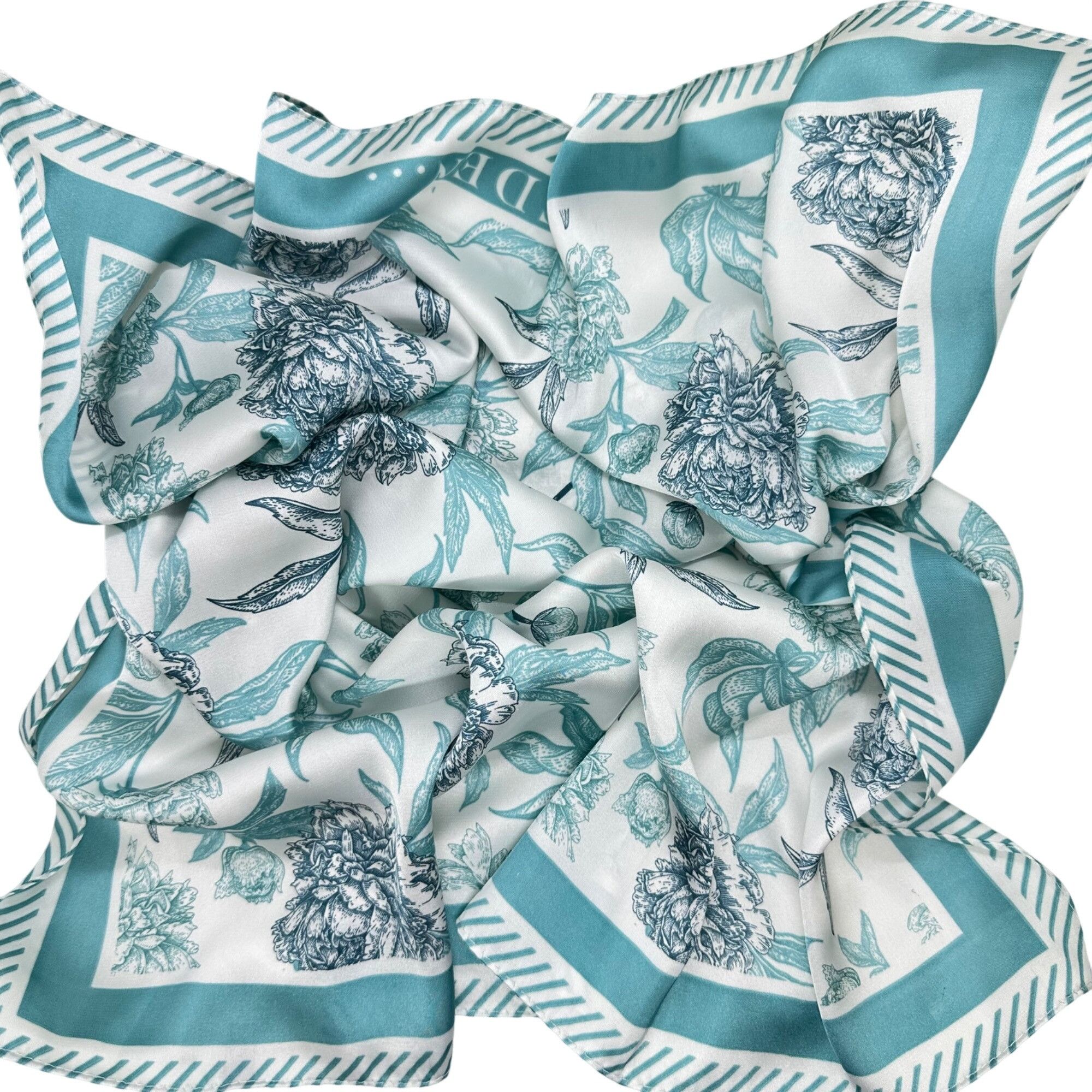 Other New Elegant Bandana Square Scarf Soft Cream and Blue FLOWERS Size ONE SIZE - 4 Thumbnail