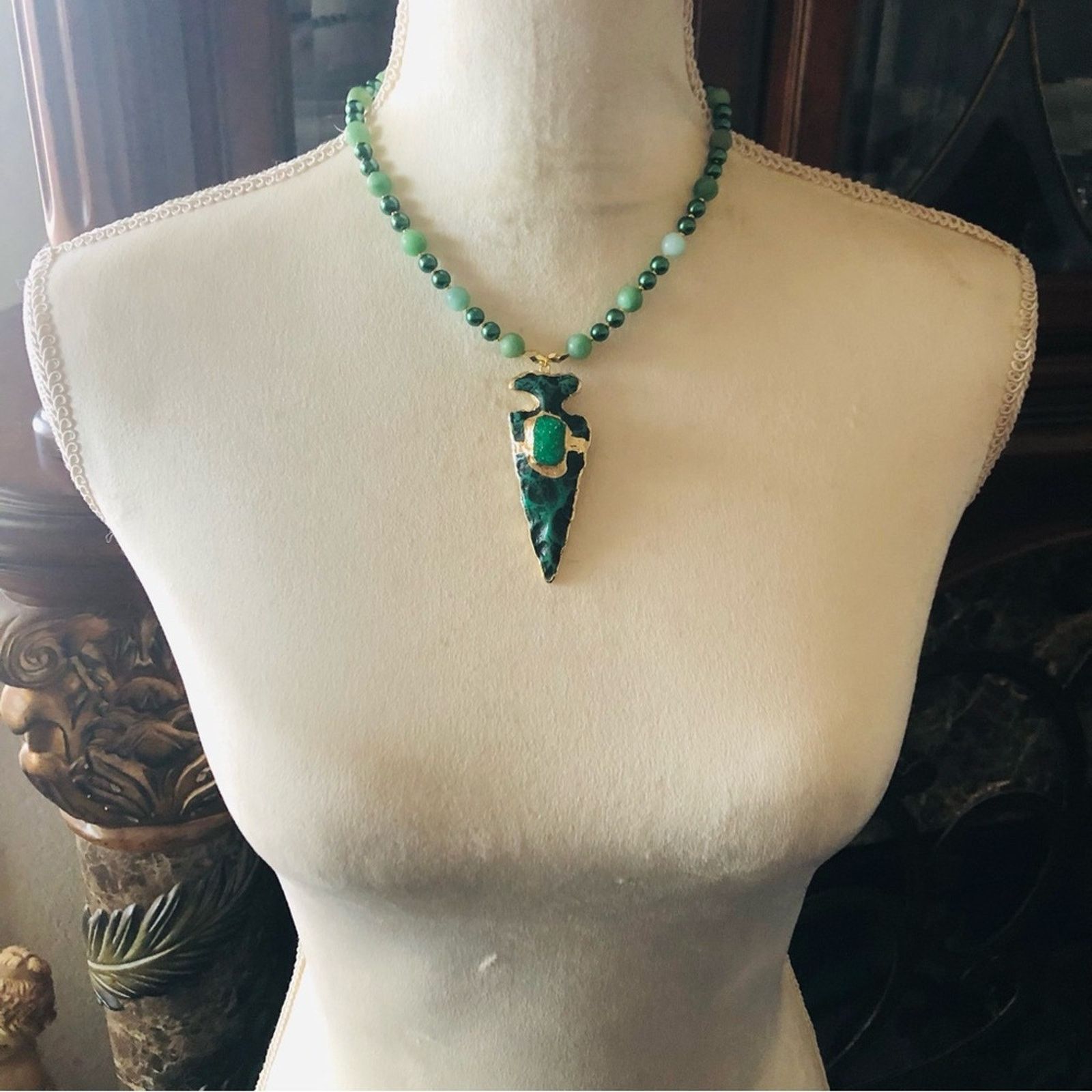 Handmade Handcrafted repurpose drusy ox arrowhead Pearl necklace Size ONE SIZE - 6 Thumbnail