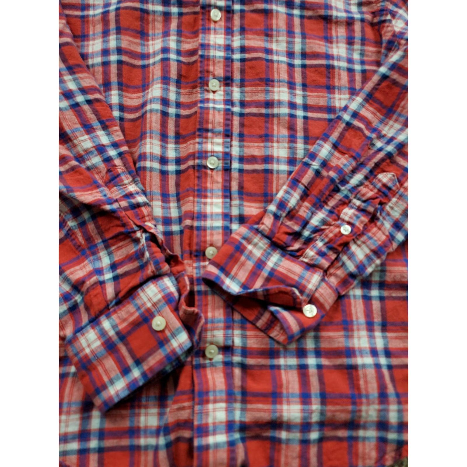 Banana Republic Banana Republic Shirt Mens Medium Red Blue Plaid Linen Cotton Button-Up Casual Long Sleeve Collared Button-Front Size US M / EU 48-50 / 2 - 3 Thumbnail