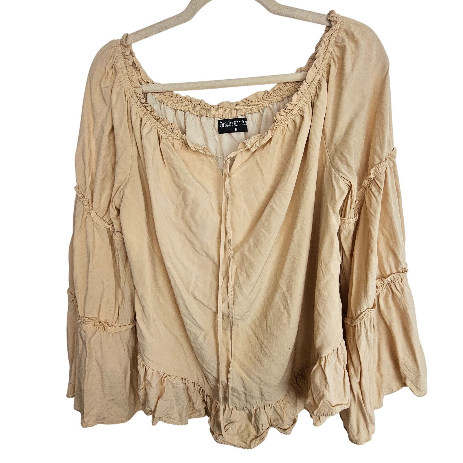 Black Scale Scarlet Darkness Renaissance Off Shoulder Virago Sleeve Top Size M / US 6-8 / IT 42-44 - 2 Thumbnail