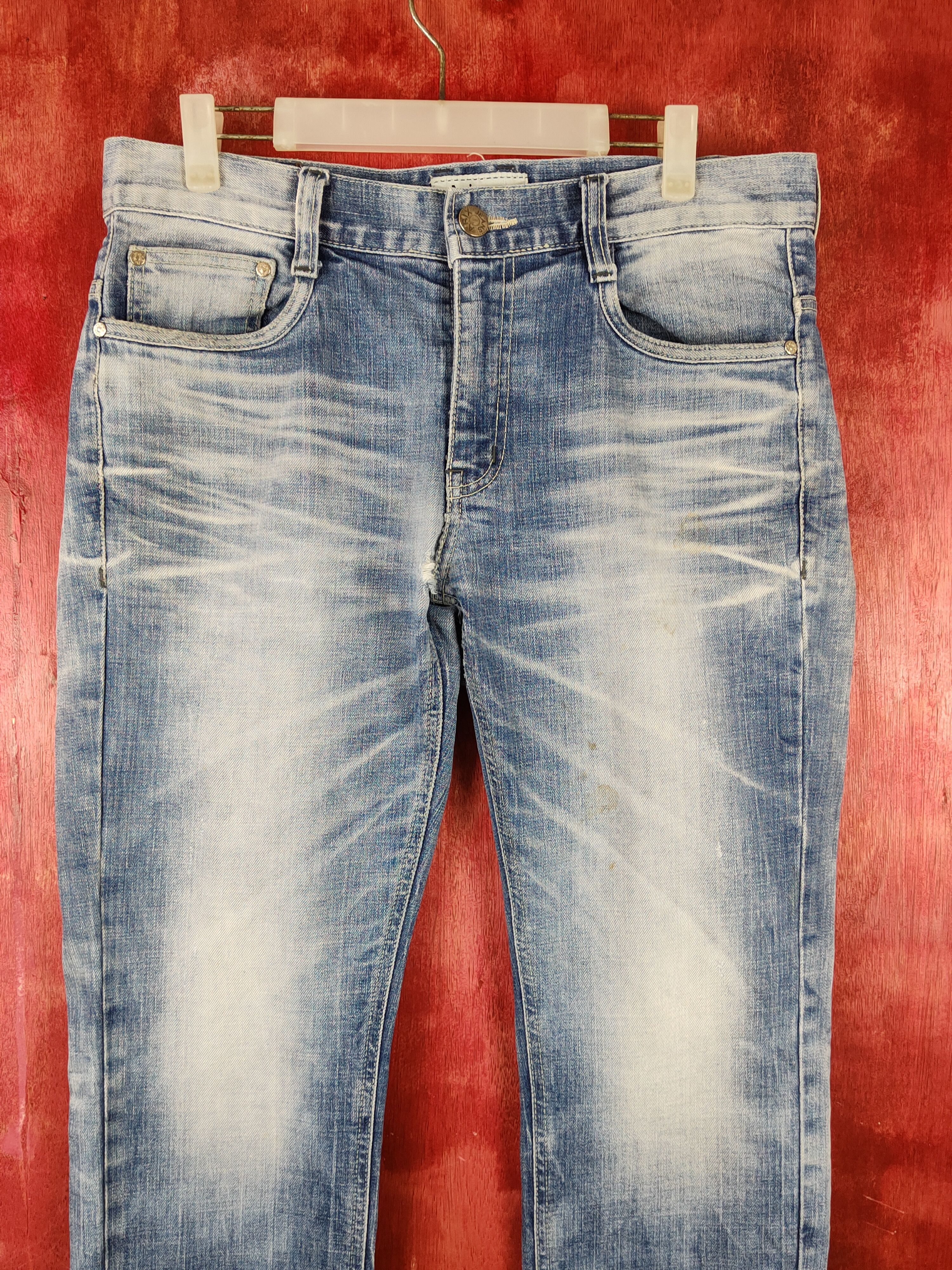 Japanese Brand Arix Blue Faded ripped distressed jeans Denim #S1603 Size US 32 / EU 48 - 2 Thumbnail