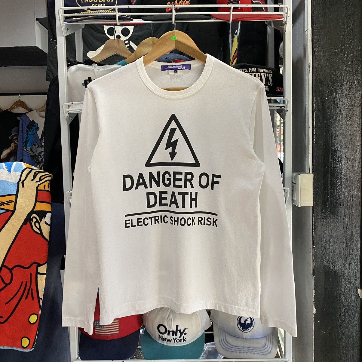 image of Comme Des Garcons x Junya Watanabe Ad2017 Danger Of Death Electric Shock Risk Longsleeve Tee in Whi