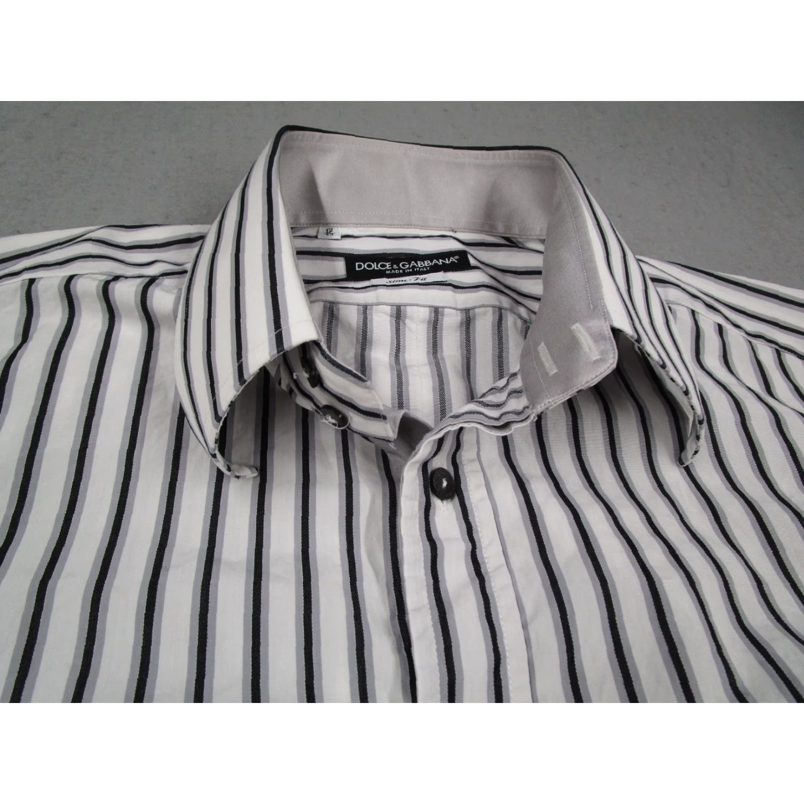 Dolce & Gabbana VINTAGE Dolce & Gabbana Dress Shirt Slim Fit 43 Gray Striped Cotton Silk Made in Italy Mens Size US XL / EU 56 / 4 - 2 Thumbnail