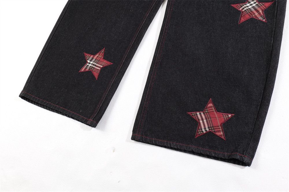 Vintage Men's street plaid embroidered star loose scimitar jeans Size US 32 / EU 48 - 6 Thumbnail