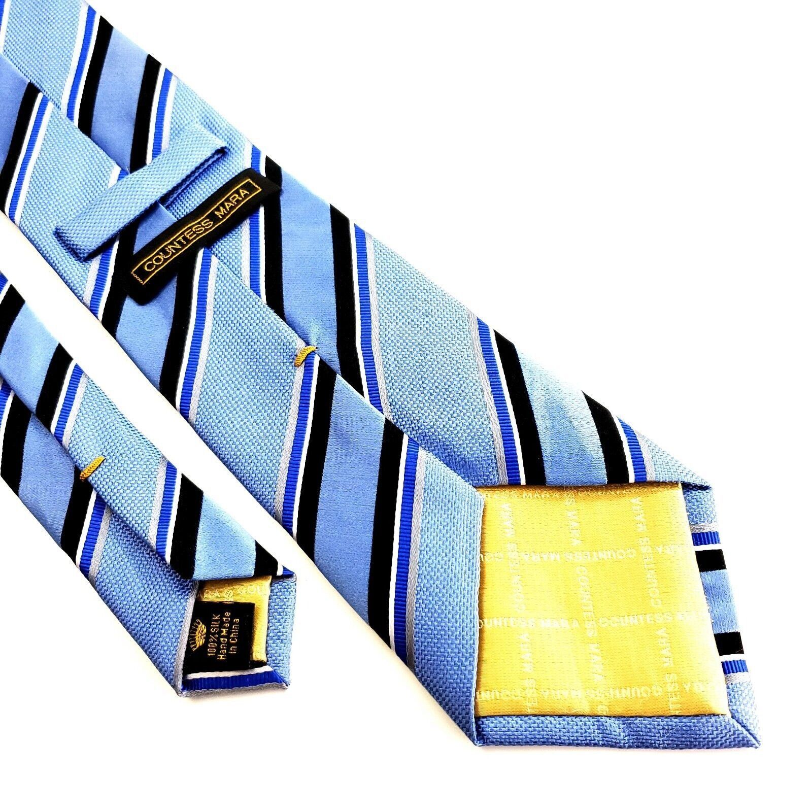 Countess Mara Countess Mara Blue Black Striped Woven Silk Tie Size ONE SIZE - 5 Thumbnail