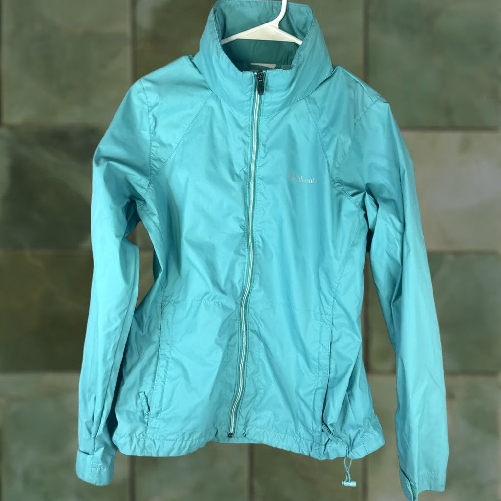 Vintage Columbia Jacket Womens Medium Blue Hooded Full Zip Lightweight Windbreaker Shell Jacket Size M / US 6-8 / IT 42-44 - 1 Thumbnail