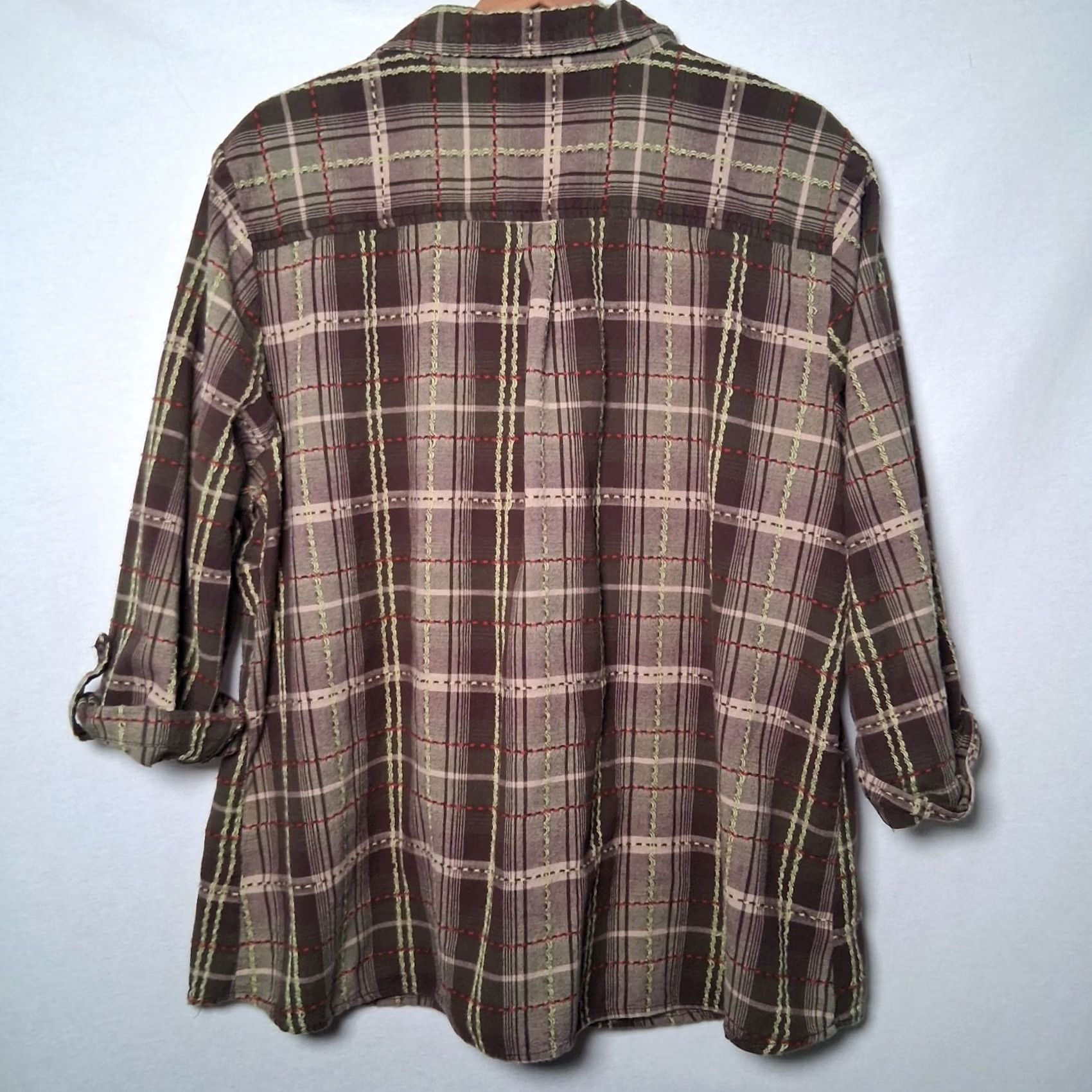 Vintage Dressbarn Blouse Women Plus Size 22/24 Green Plaid V Neck Lagenlook Popover Size 3XL / US 20-22 - 2 Thumbnail