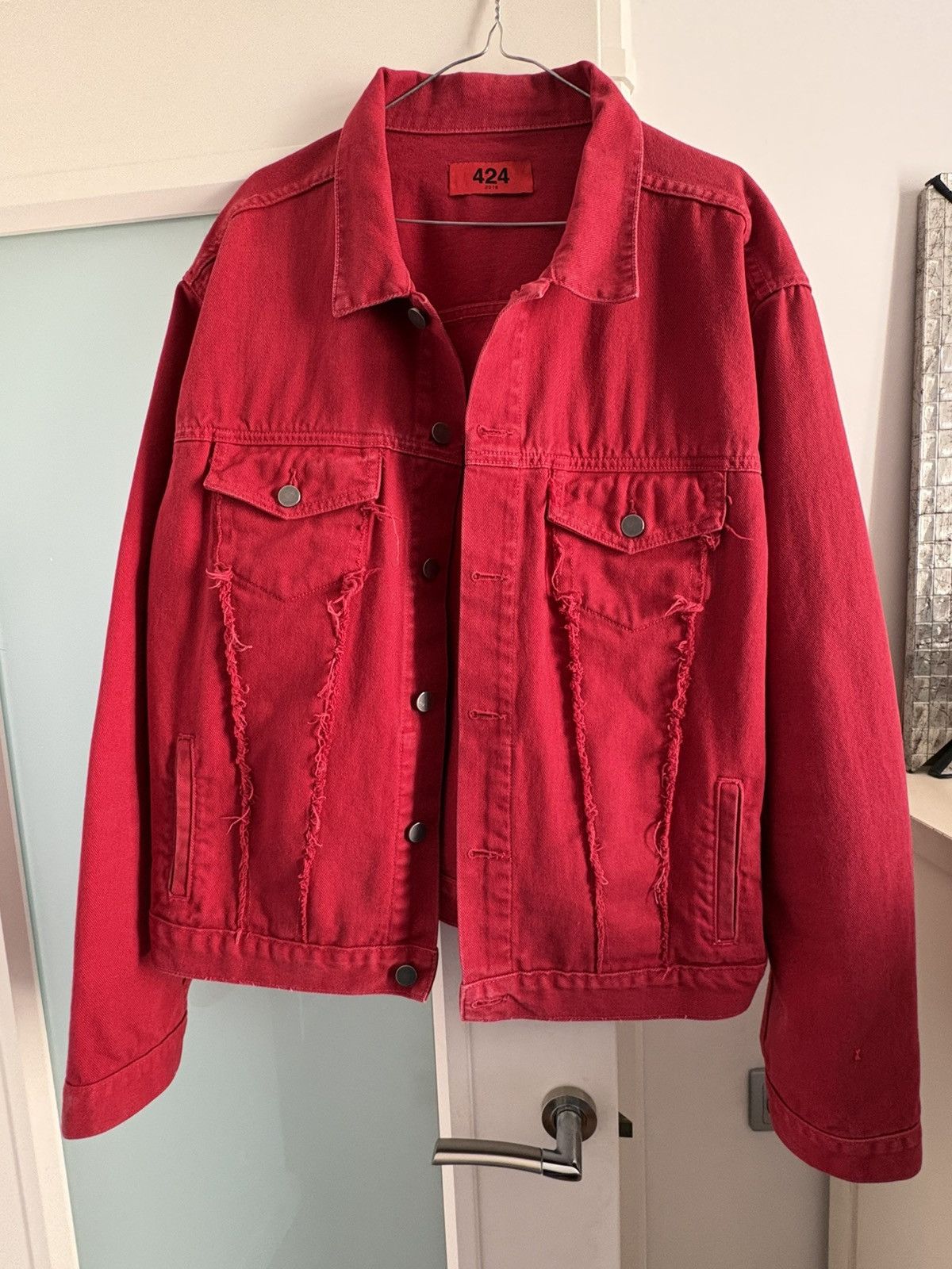 424 424 Red Denim Marshall Trucker Jacket Size US XXL / EU 58 / 5 - 3 Thumbnail