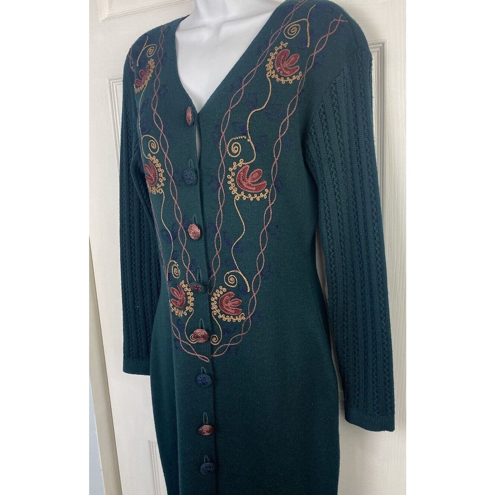 Other VTG Carole Little Floral Embroidered Wool Sweater Long Dress Size S / US 4 / IT 40 - 3 Thumbnail