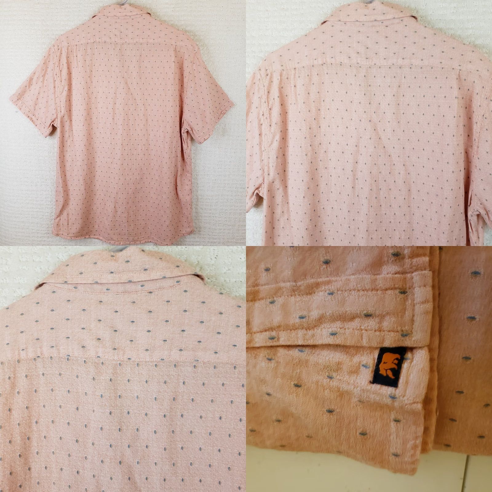 J Brand The Normal Brand Men's L Peach Pink Geometric Short Sleeve Button Up Cotton Shirt Size US L / EU 52-54 / 3 - 8 Thumbnail
