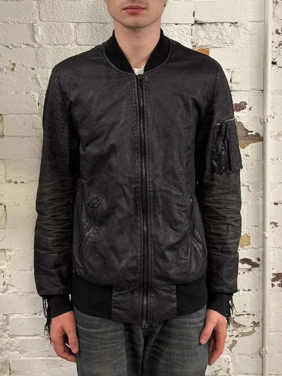 Giorgio Brato 2000s Giorgio Brato Black Faded Distressed Leather Bomber Jacket Size US M / EU 48-50 / 2 - 2 Thumbnail