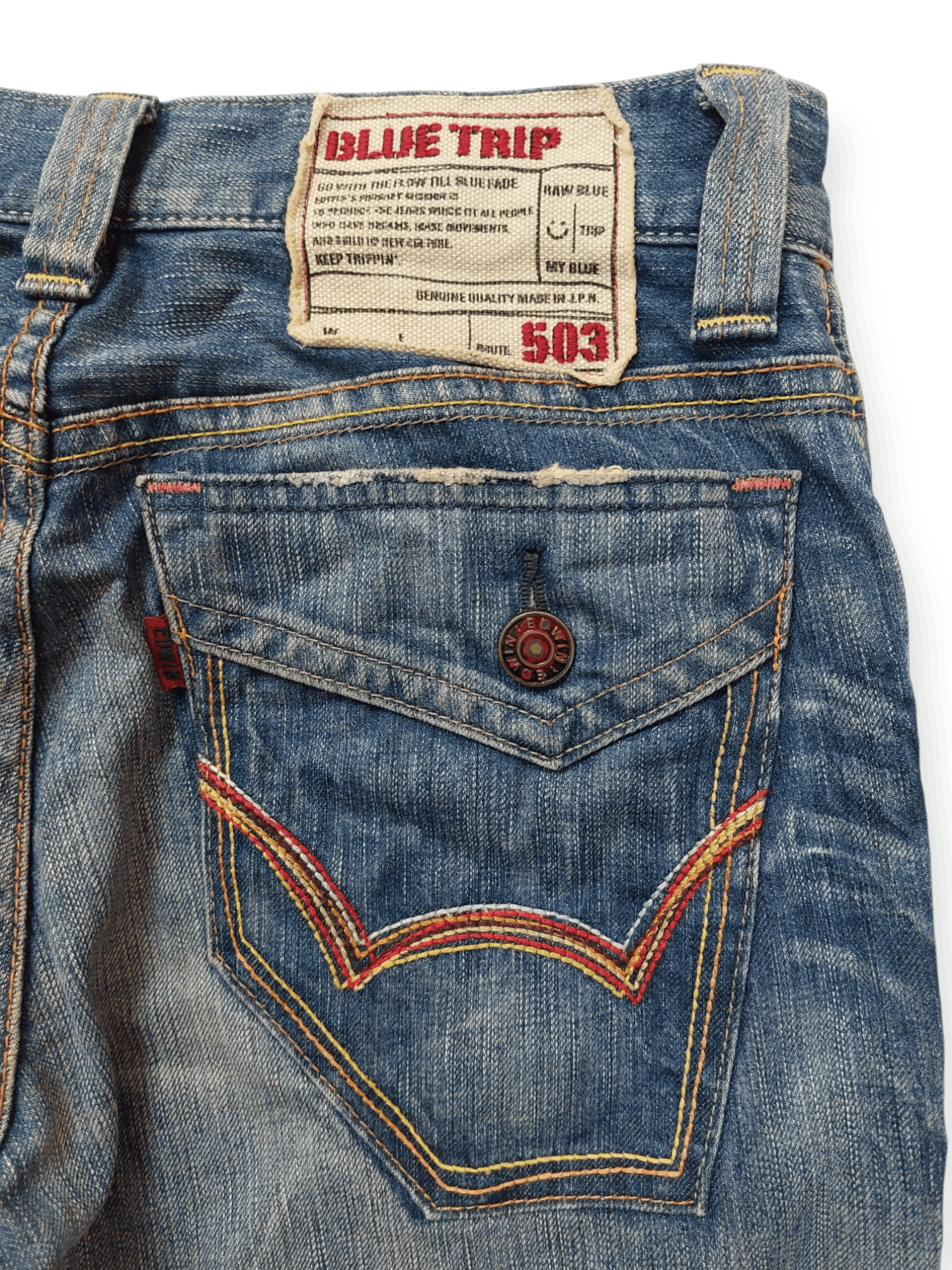 Edwin 💥Flare Vintage Edwin 503 Blue Trip Jeans Denim Size US 30 / EU 46 - 15 Thumbnail