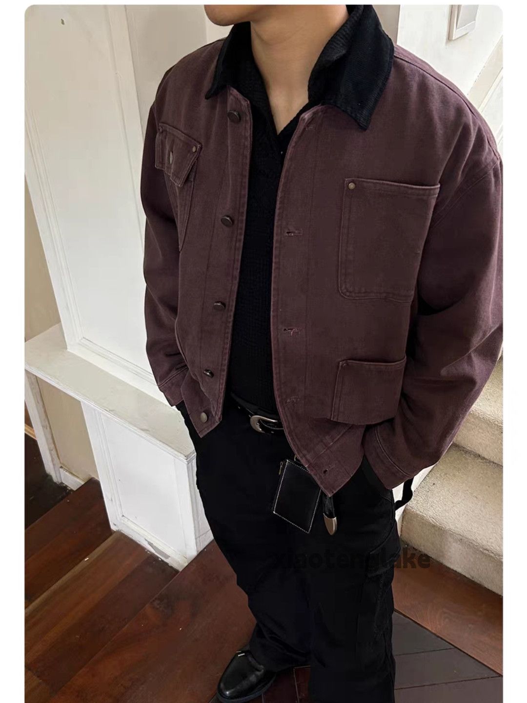 Unisex utility faded workwear carpenter cargo jacket