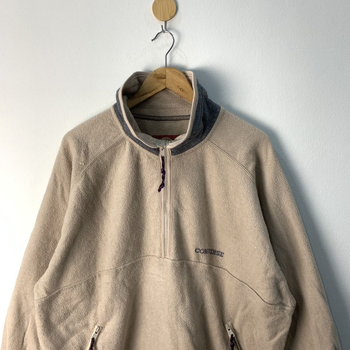 Converse × Vintage Converse Fleece Half Zip Sweater Soft Brown Large Size US L / EU 52-54 / 3 - 4 Thumbnail