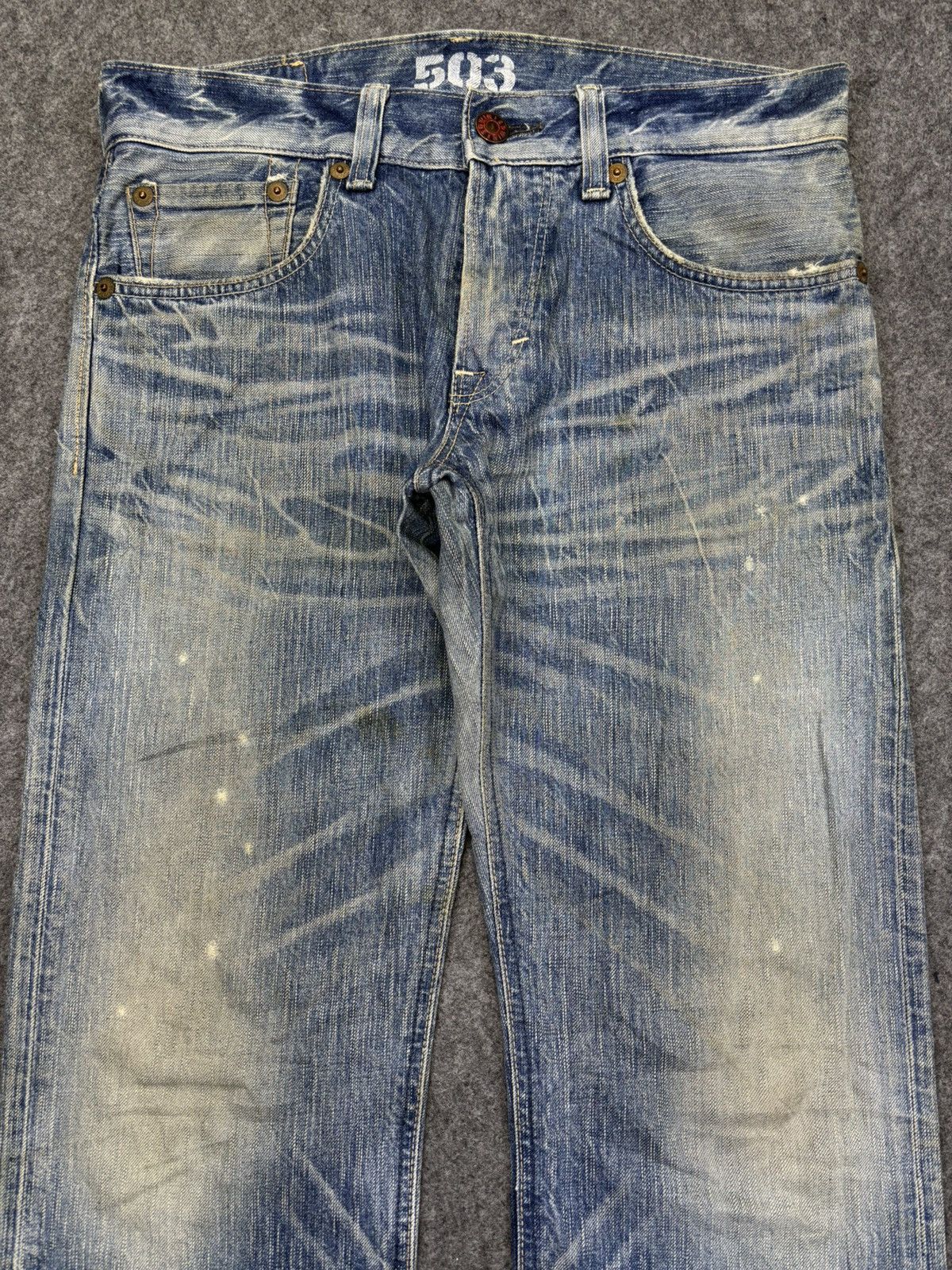 Edwin 💥Flare💥Edwin 503 Insane Fades Medium Wash Denim F910 Size US 33 - 3 Thumbnail