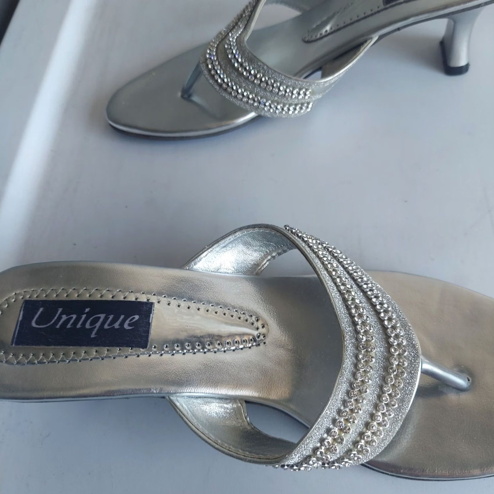 Nique Unique Women's Crystal Metallic Design High Heels - Size 10 - Silver - Heels - Women - 10 - Party/Cocktail, Formal, Christening, Business, Travel Size US 10 / IT 40 - 6 Thumbnail