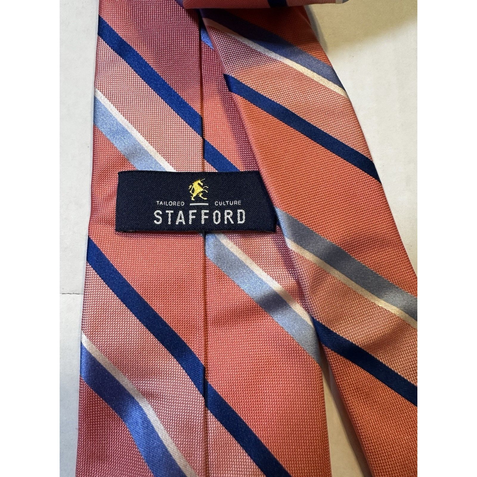 Stafford Stafford Neck Tie Silk Pink/Blue Stripe Preppy Business Size ONE SIZE - 3 Thumbnail