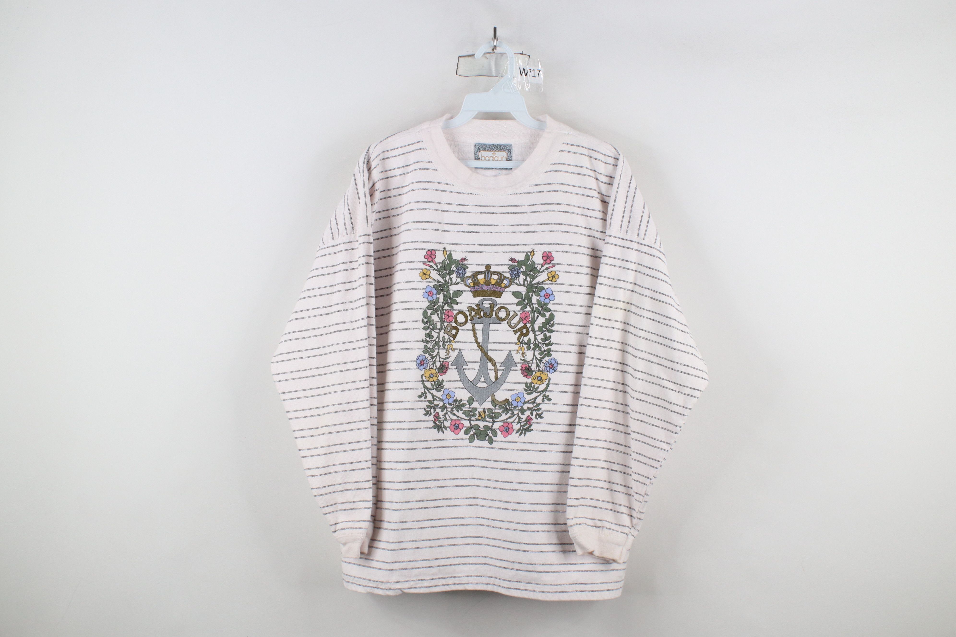 Vintage Vintage 90s Streetwear Flower Bonjour Anchor Sweatshirt Size XL / US 12-14 / IT 48-50 - 1 Thumbnail