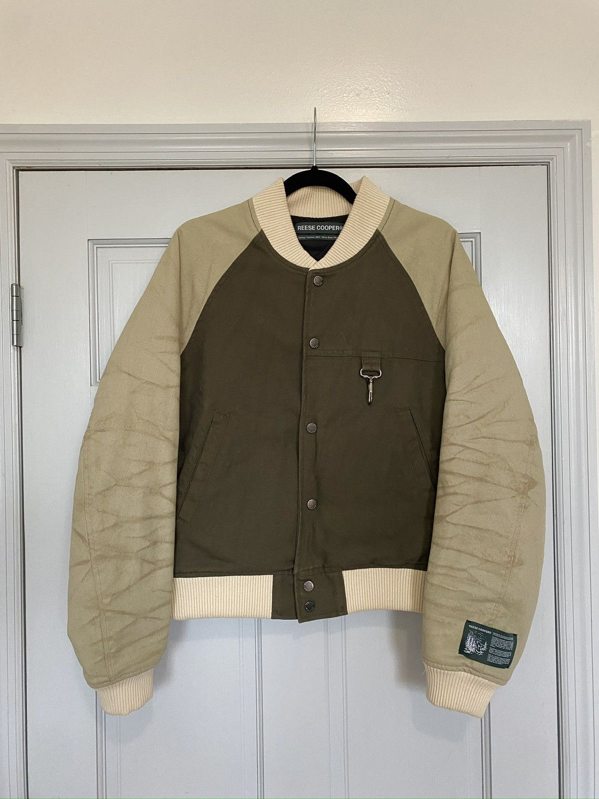image of Reese Cooper Cotton-Canvas Bomber in Dark Olive, Men's (Size Medium)