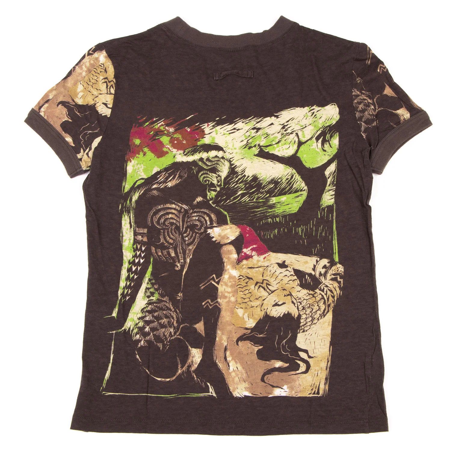 Jean Paul Gaultier Native Print Contrast T-Shirt in Brown Green Pink Size US M / EU 48-50 / 2 - 9 Thumbnail