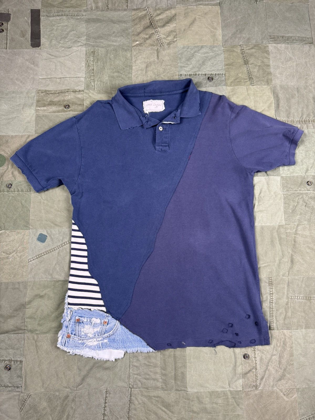 image of Greg Lauren Navy / Denim Rugby Tee in Blue, Men's (Size Large)