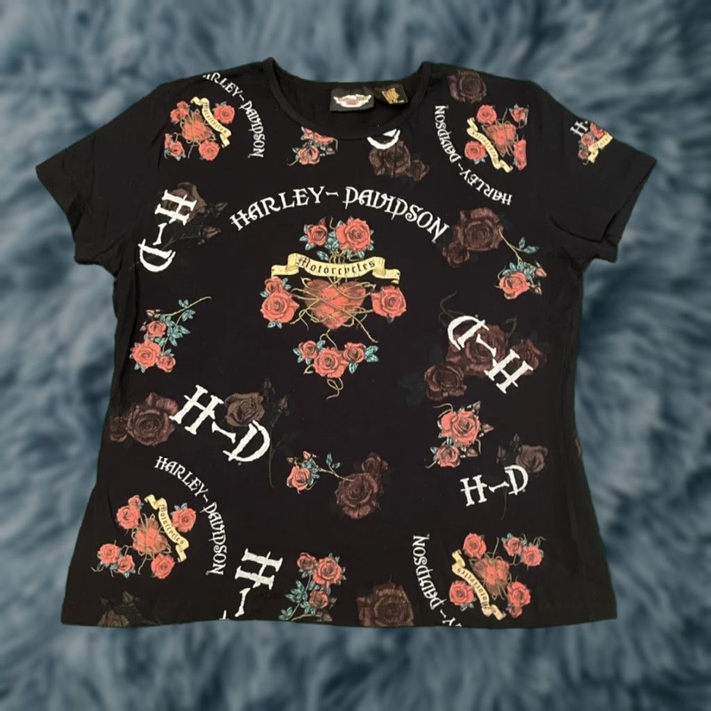Harley Davidson VINTAGE Harley-Davidson Rose All Over Print Biker Shirt Womens XL 90s Y2k Grunge Motorcycle Black Shirt Size XL / US 12-14 / IT 48-50 - 1 Thumbnail