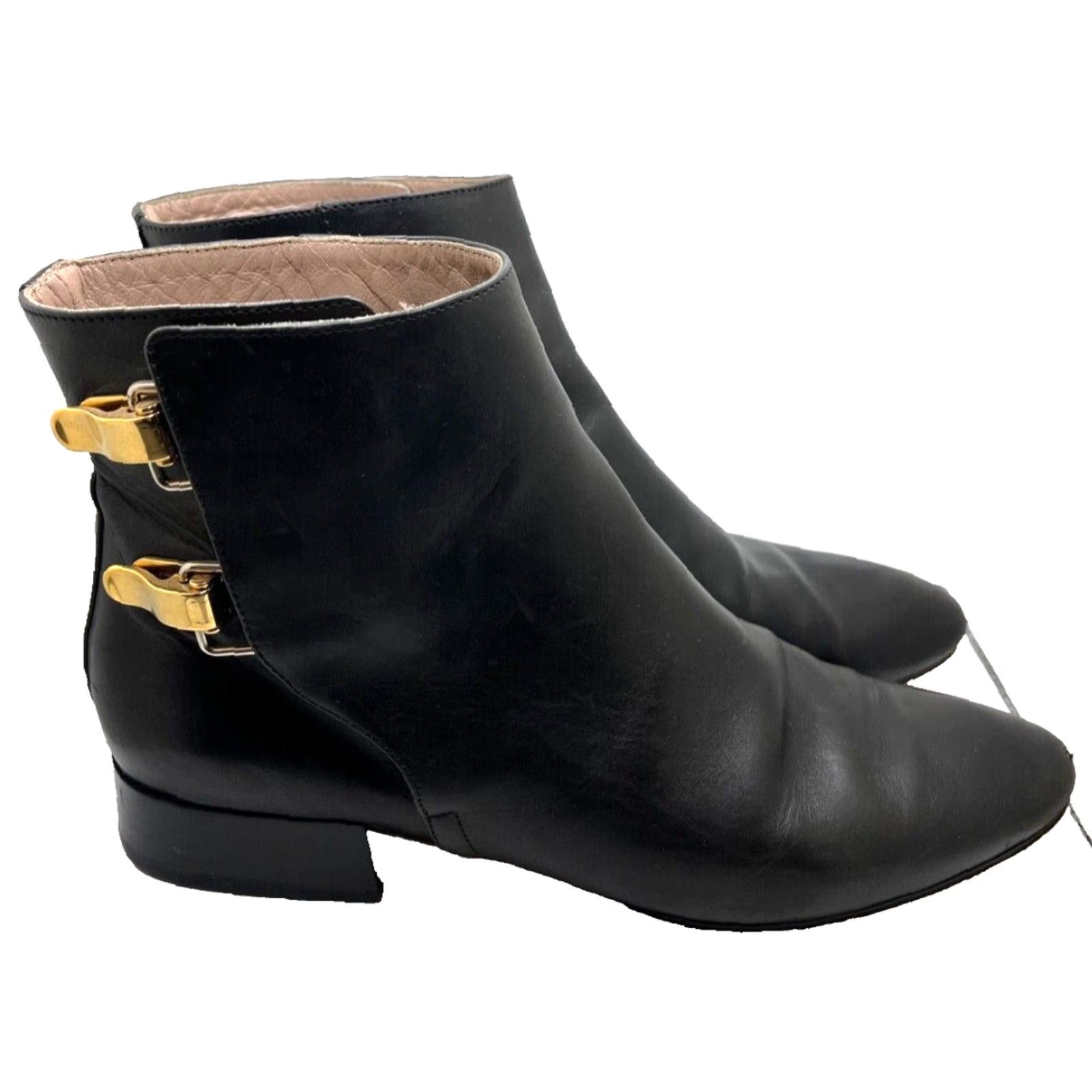 Vintage Chloé Boots Chelsea Black Ankle Flat Buckle Gold Hardware 36.5 Italy Women's Leather Pointed Toe Modern Everyday Casual Size US 7 / IT 37 - 6 Thumbnail
