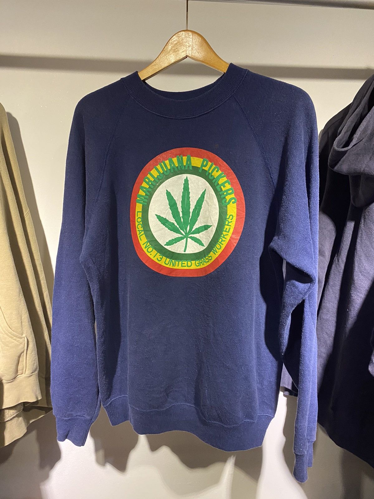 image of Vintage 80's Marijuana Crewneck in Navy, Men's (Size Large)